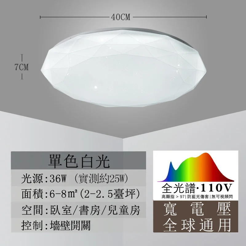 Modern LED Ceiling Lamp 36W White Light Wide Voltage 85-265V for Bedroom Room Star Diamond round Design for Balcony Passageway