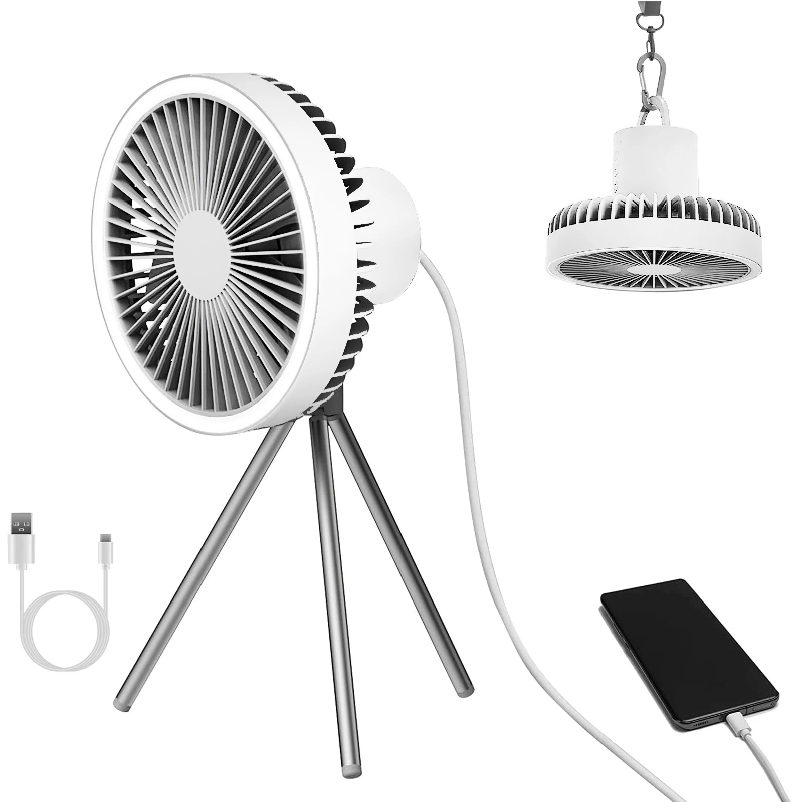 

Portable Quiet Desk Fan, 3 Speeds Adjustable and Strong Wind Small Fan with Light, USB Cooling Air Circulator, Battery Powered