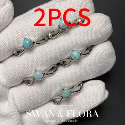 HEYYA STONE Vintage Natural Larimar Ring For Women Stainless Steel Simple Fine Jewelry Stone Gemstone Classic Style