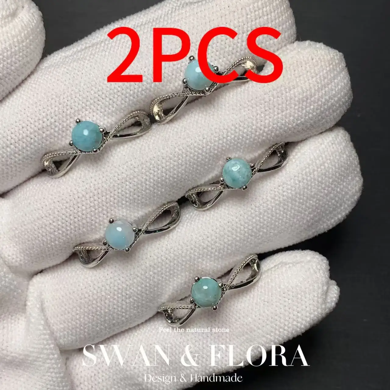 HEYYA STONE Vintage Natural Larimar Ring For Women Stainless Steel Simple Fine Jewelry Stone Gemstone Classic Style