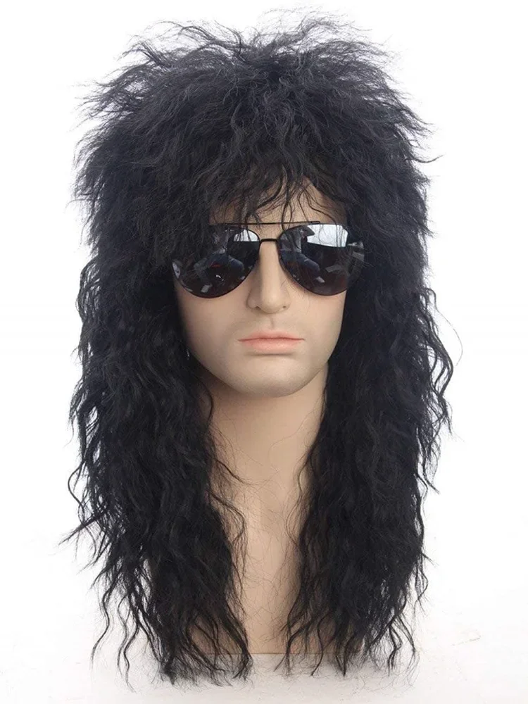 70s 80s Rockstar Wig Blonde Punk Fluffy Curvy Long for Men Wig Halloween Party Mullet Synthetic Wig Cosplay Rock Accessories — zdjęcie 2