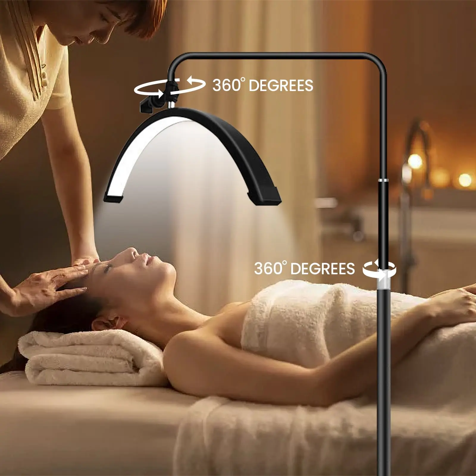 OWJHE 360 °   Lampe LED demi-lune rotative pour cils, éclairage d'appoint pour extension de cils, lampes de sol de beauté