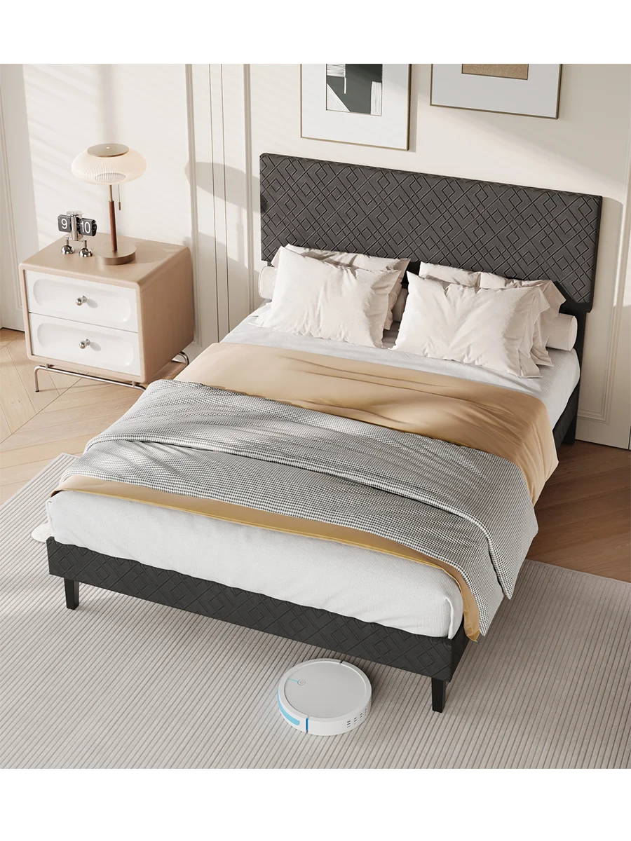 Anajqaqia 140 x 200 cm gestoffeerd bed, tweepersoonsbed met lattenbodem, jeugdbed, zonder matras, linnen, grijs - afbeelding 2
