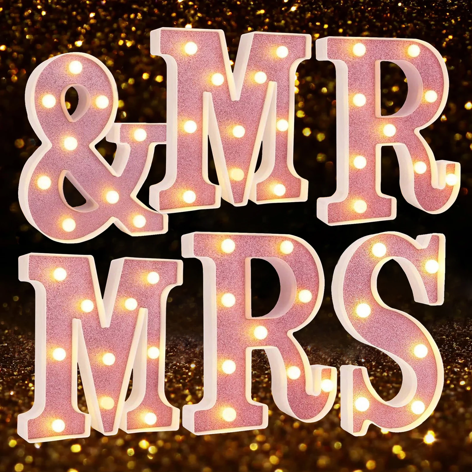 

6 Pieces of Glowing Pink Letter Lights Mr&Mrs Neon Letter Lights Decoration, Used for Engagement Anniversary | Valentine's Day C