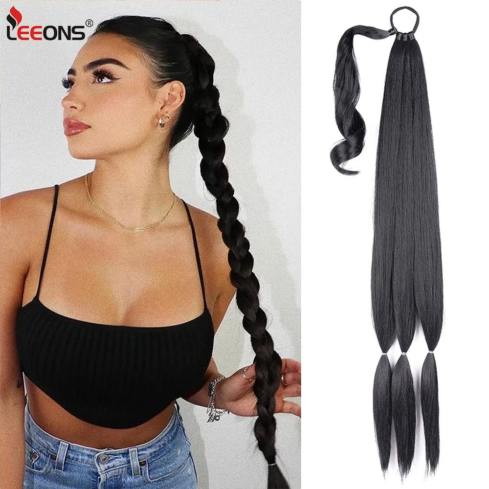 

26/36" Long Braided Ponytail Extension Synthetic Boxing Braids Wrap Around Chignon Tail Boxing Braids With Rubber Band Hair Ring