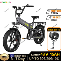 KOOLUX BK10PRO 750W Folding Ebike 50KM/H 120KM Range 48V 15Ah Fat Tire Electric Bicycle IP54 Waterproof 120KG Load EU Grey