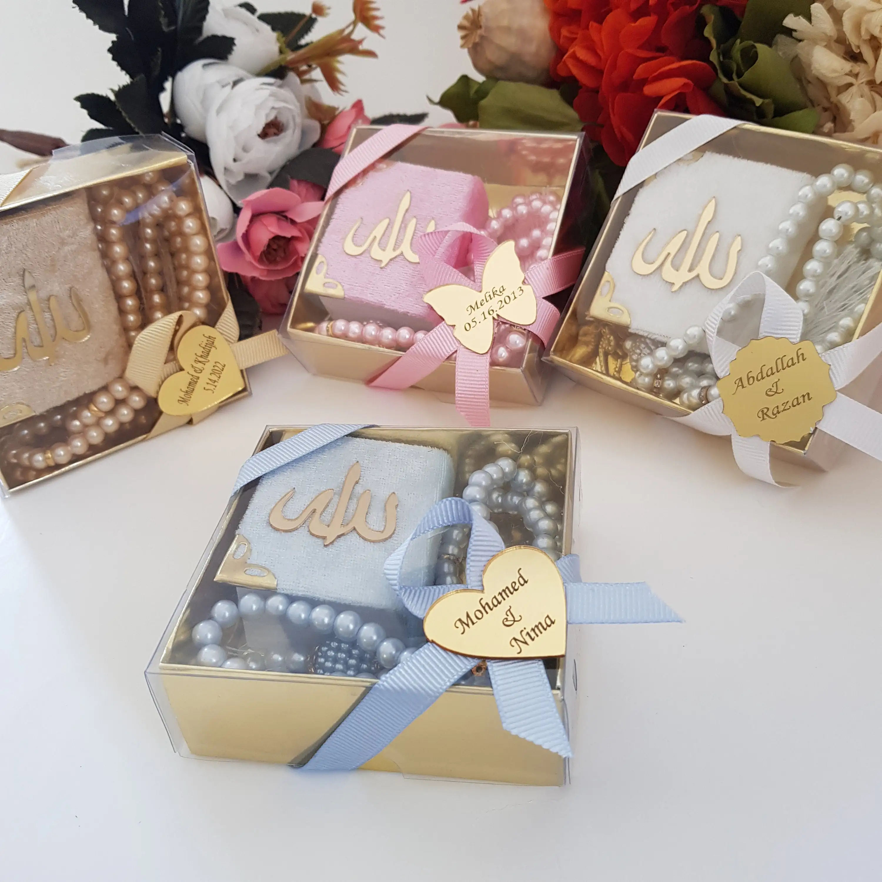 10 PCs mixed color Velvet Mini Quran Pearl Tasbeeh Decorated Box Gift Set | Eid Favor | Wedding Favors | Baby Shower Favor