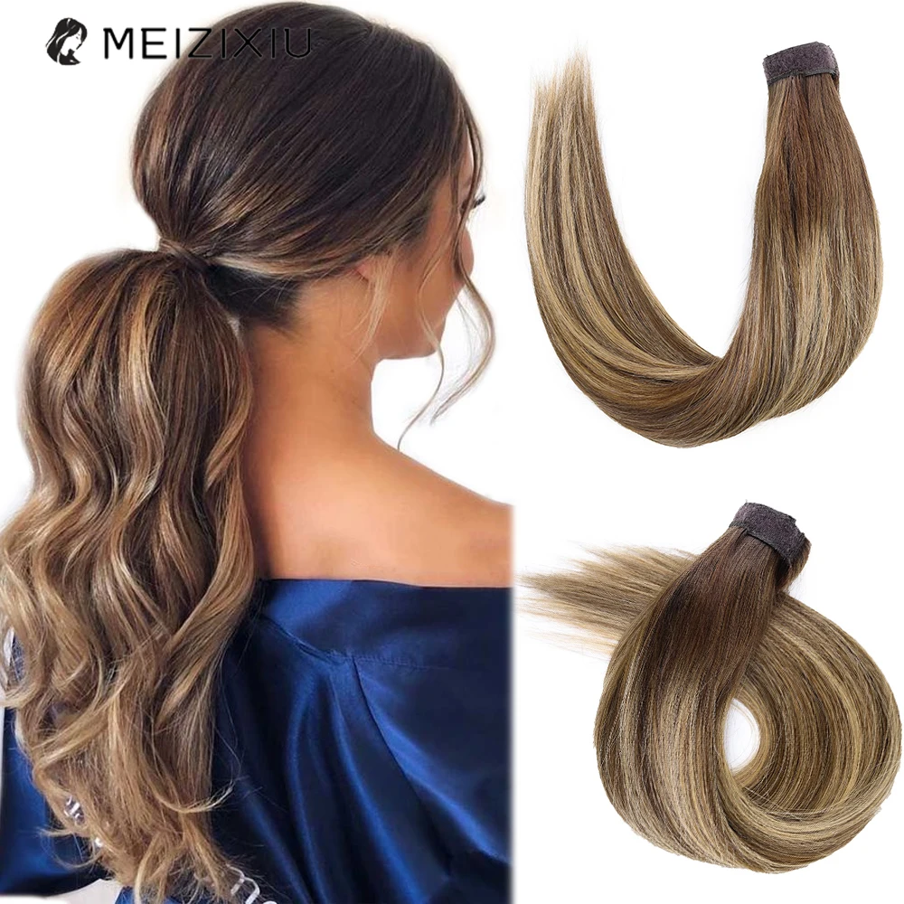 

Ponytail In Hair Extensions Remy Hair Highlight Ombre PonyTail In Human Hair Extension For Women Magic Wrap Around 14 to 22 Inch