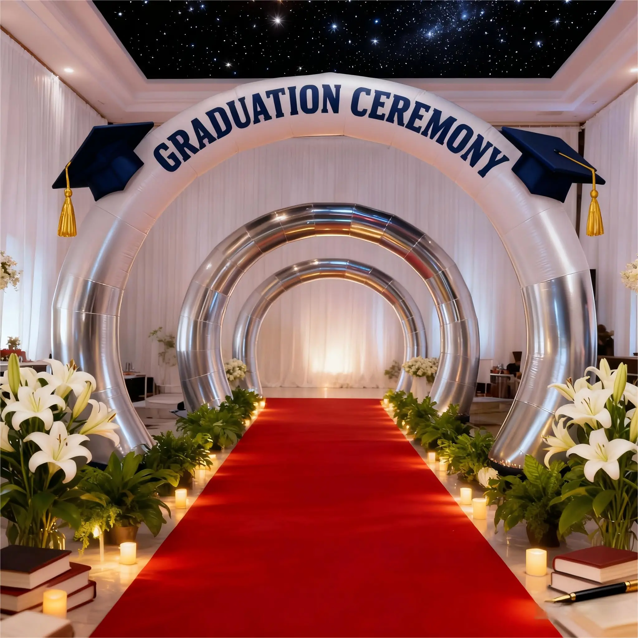 10フィートのPVCミラーインフレータブルアーチ、電動ポンプ付き、クリスマス、イベント、パーティー、セレモニー用のシルバーインフレータブルウェディングアーチ