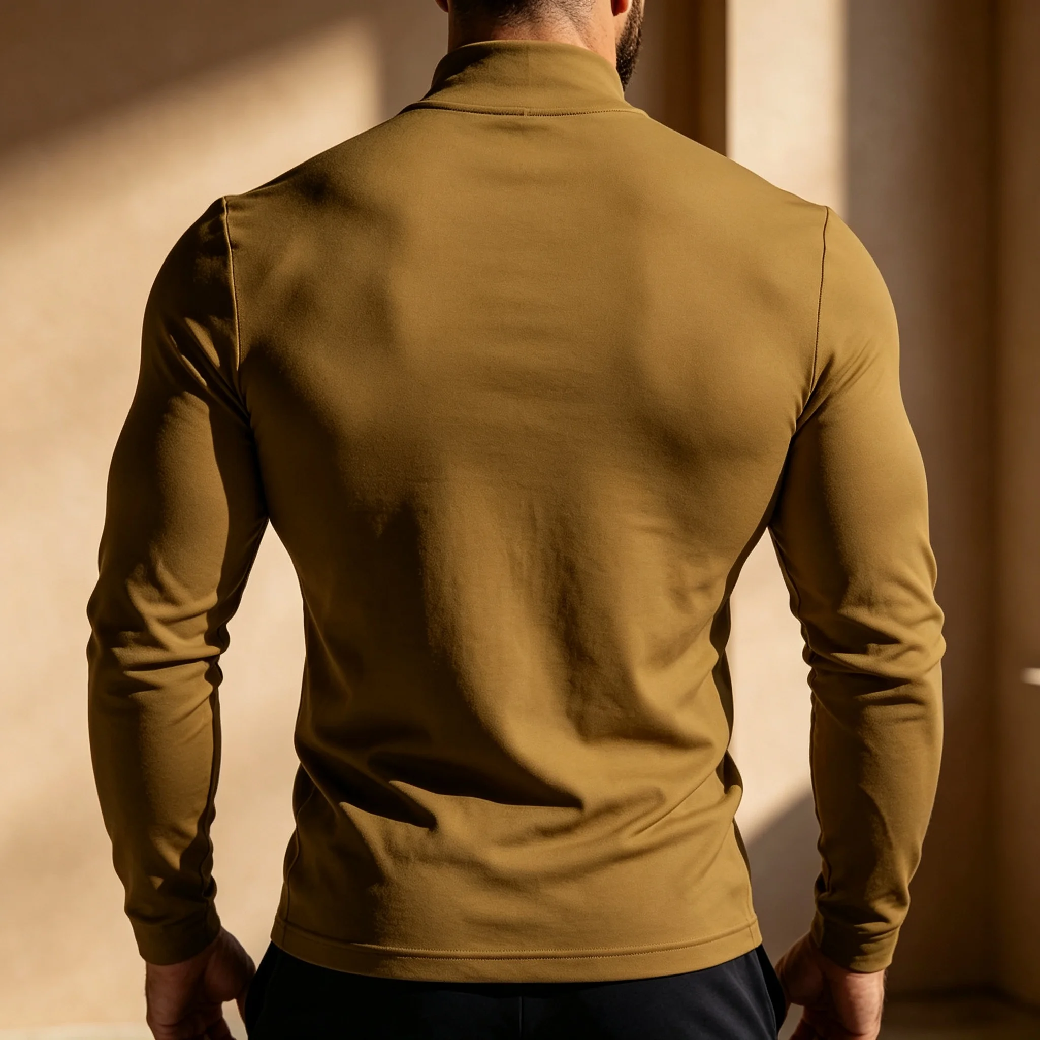 Herren Mock Neck Langarm-Thermoshirts mit Los Angeles-Schriftzug, dehnbar, eng anliegend, als Basisschicht, lässiges warmes Unterhemd für den Herbst. – Detail 5
