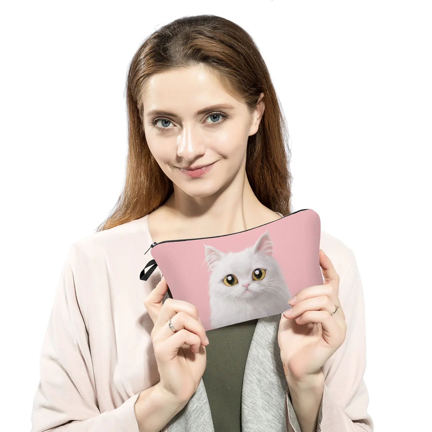 Cosmetic Bag School Teacher Gift Organizer Pouch Bag Custom Made Makeup Bag for Women Travel Personalized Cartoon 3D Cat Print