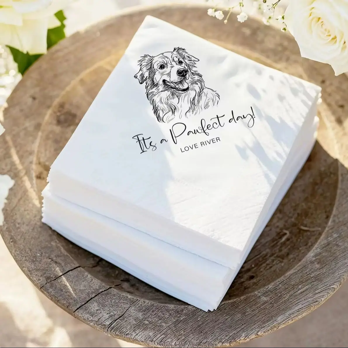 50pcs Custom Pet Wedding Napkins, Personalized Dog Cocktail Wedding Serviettes, Dog Portrait from Photo, Dog Party Napkins for