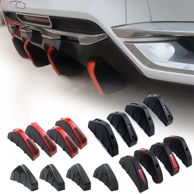 Diffuseur de pare-chocs arrière universel en Fiber de carbone pour voiture, 4 pièces, becquet noir rouge ABS, diffuseur de lèvre de pare-chocs arrière Anti-collision