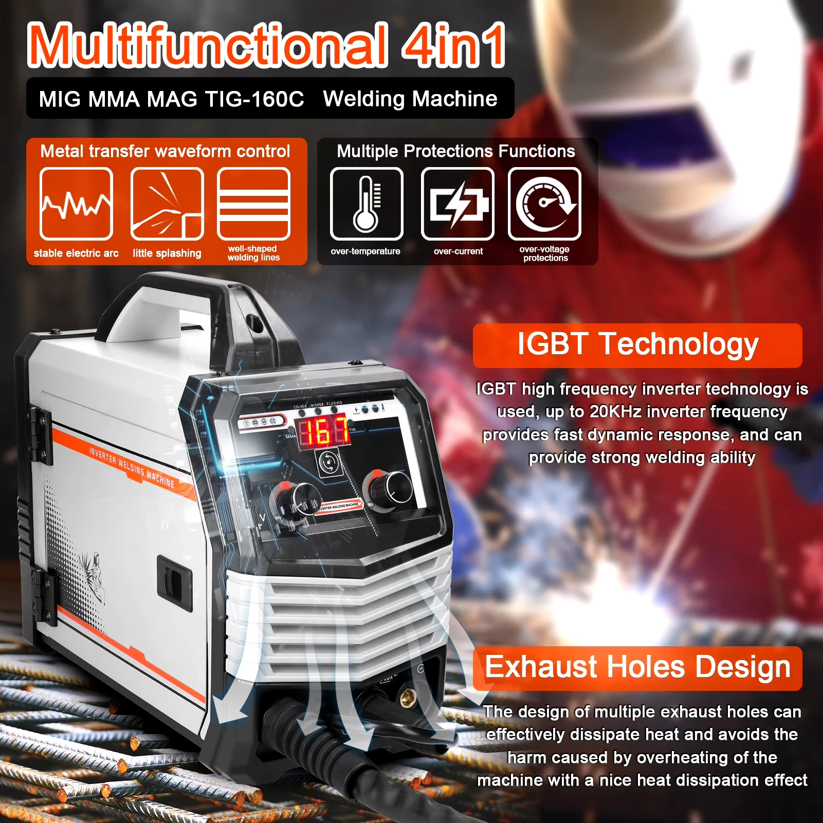 Multifunctional 4 in 1 MIG MMA MAG TIG-160C Inverter Welders Portable multipurification Electric Welding Machine Intelligent wealders