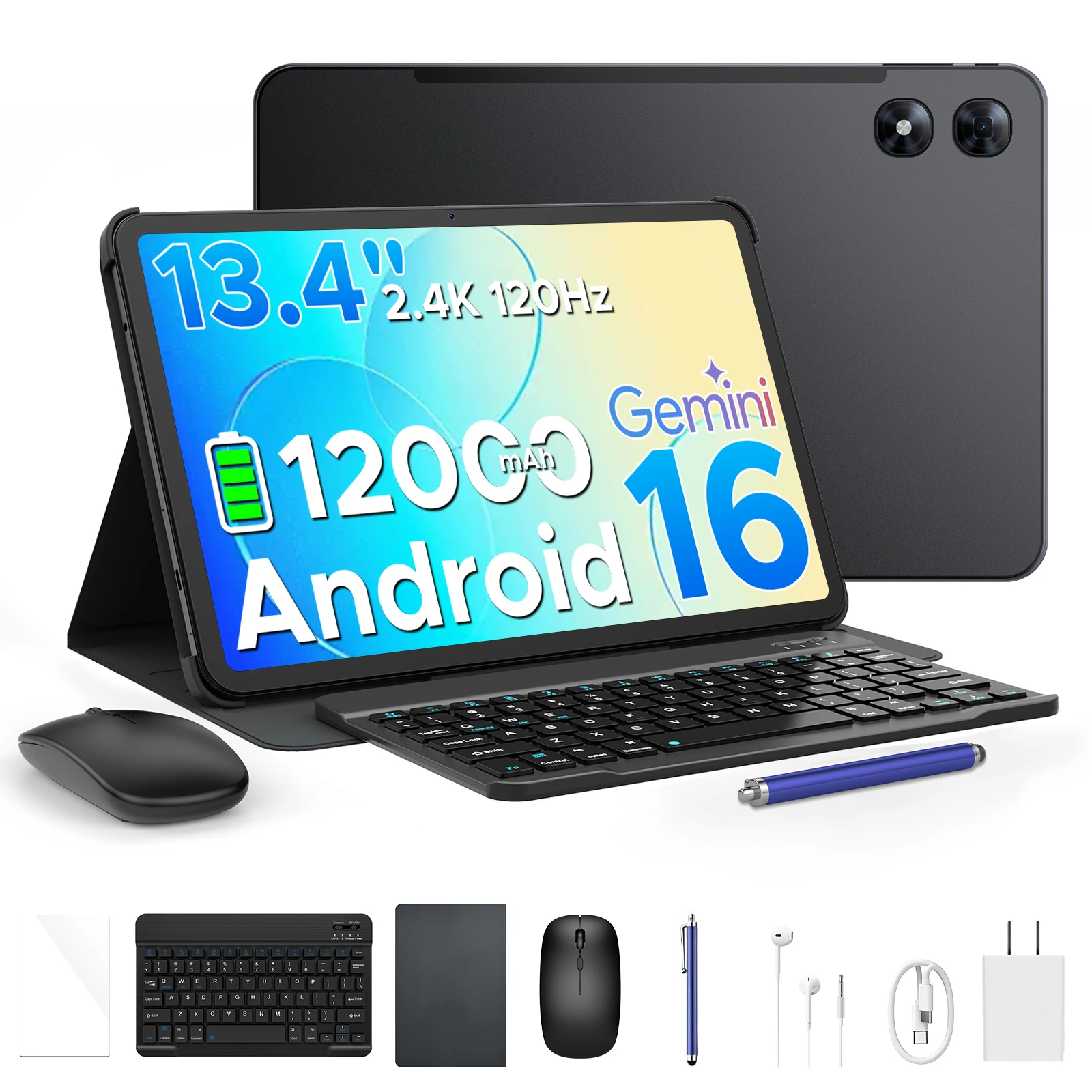 POCKAM P13 Pro Android 16 Tablet 13.4 Inch Tablet PC 2.4K 120 Hz Display 12000mAh Battery 48GB RAM (8+40GB) 256GB ROM Gemini AI