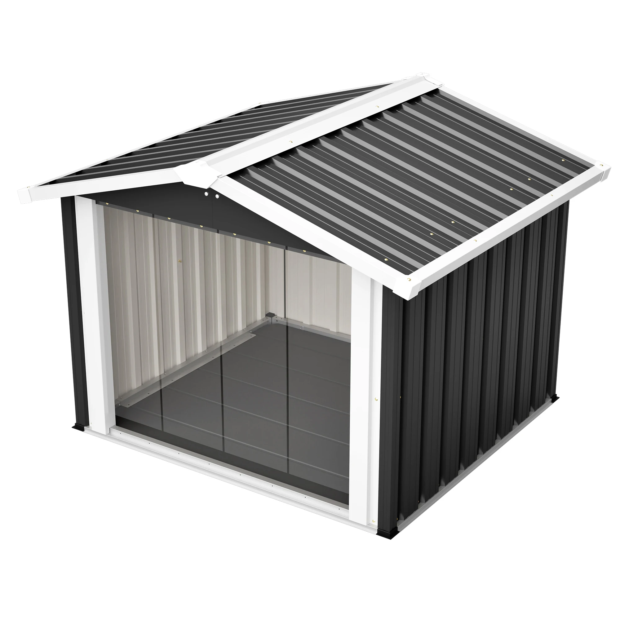 Outdoor-Hundehütte 102x91x84cm, Große Wasserdichte Tierhütte mit Schrägdach zur Entwässerung, UV-Schutz und Belüftung, Wetterfeste Hundehütte für Garten, Terrasse und Camping, Grau