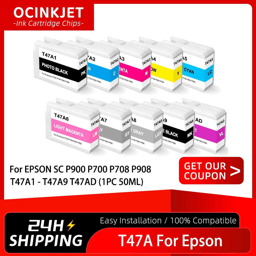 

Совместимый картридж для EPSON T47A T47A1-9 T47AD, полный с пигментными чернилами для принтера PEOSN P900 P908 P700 P708, 50 мл/шт.