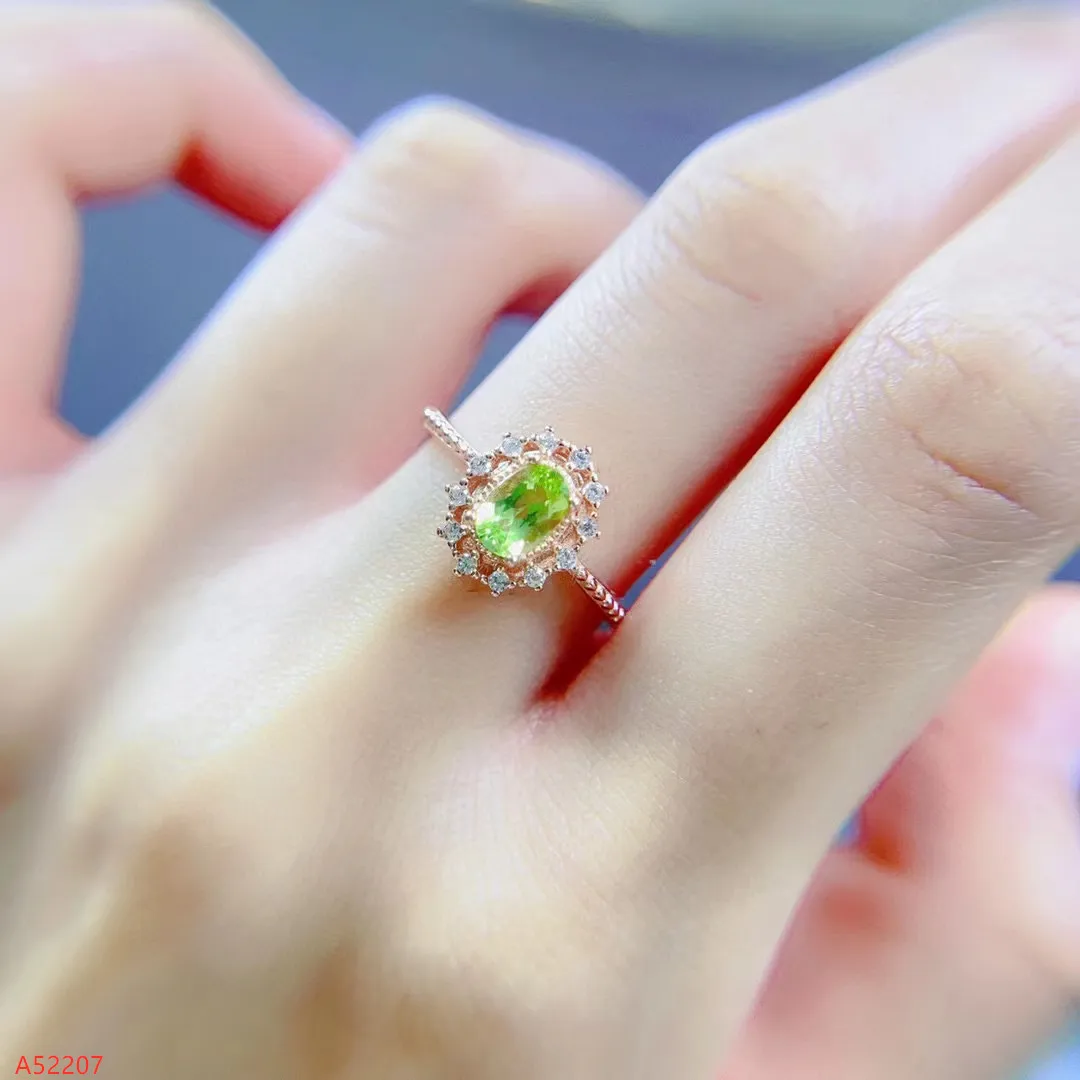 

100% Natural Jewelry 925 Sterling Silver Women's Peridot Adjustable Mini Ring Party Birthday Got Engaged Marry Gift New Year