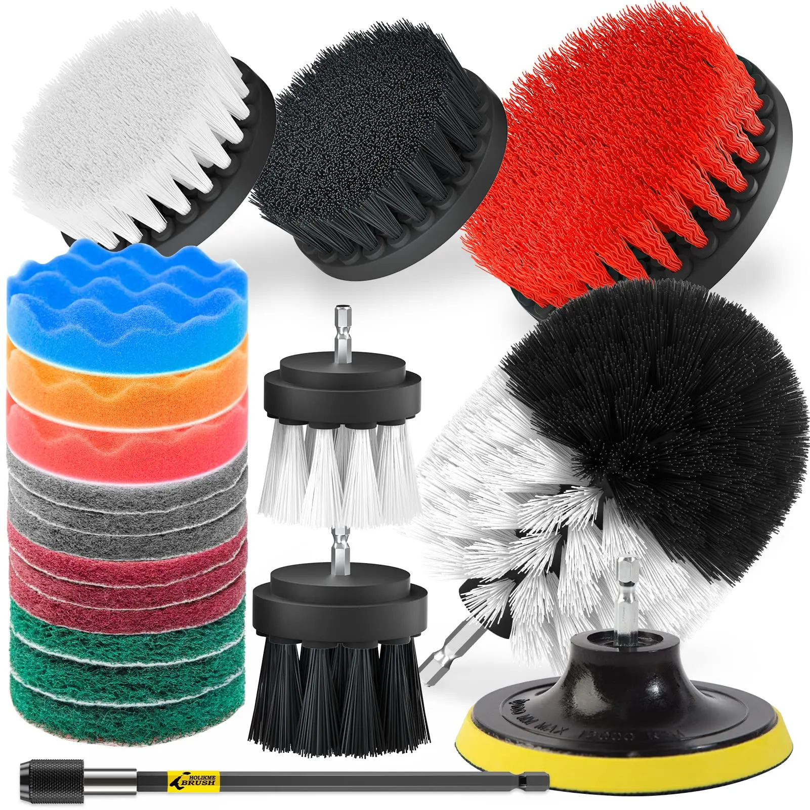 

30Piece Drill Brush Attachments Set Scrub Pads Sponge, Power Scrubber Brush All Purpose Clean for Car, Bathroom, Kitchen