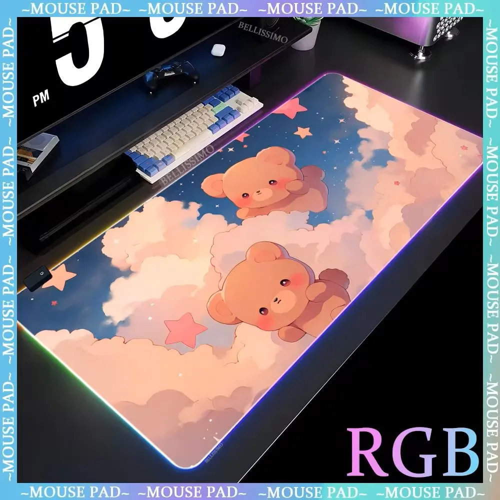 RGB MousePad Kitten Illustration Anime Pad Computer Accessories Desk Pad Gaming Mouse Pad Xxl Office Gamer Deskmat Large Desktop