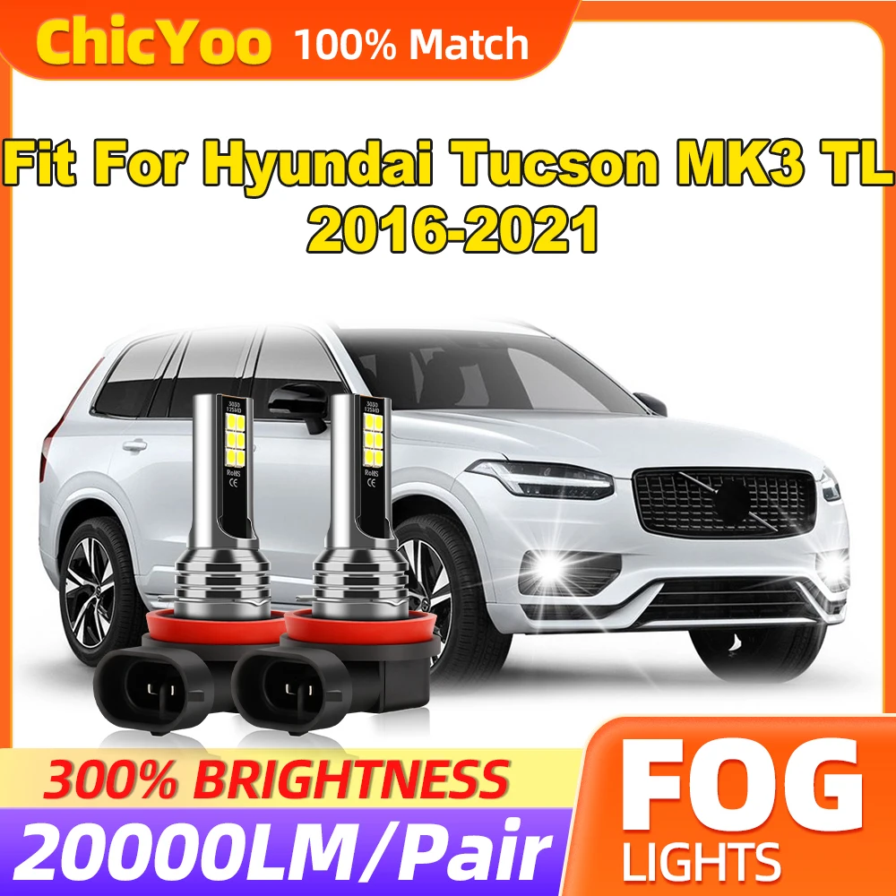 60W H8 H9 H11 LED Fog Lights 20000LM Super Bright Fog Lamp 6000K 12V Fit For Hyundai Tucson MK3 TL 2016 2017 2018 2019 2020 2021