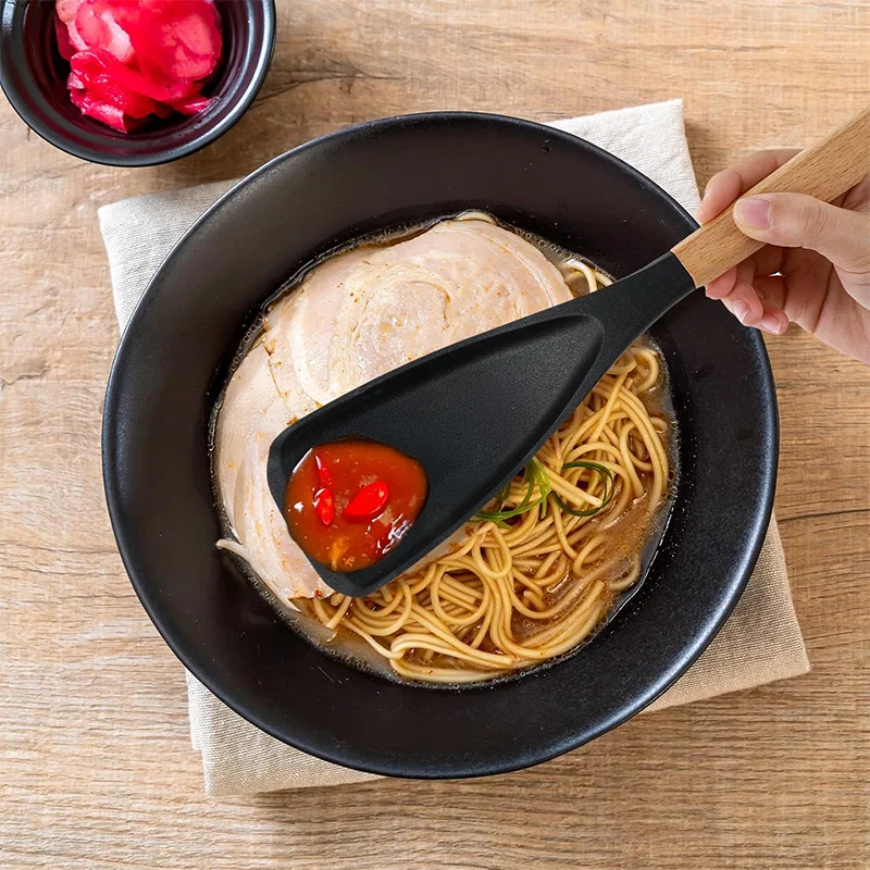 

Japanese Style Silicone Spatula - Wood Handle, Heat Resistant, Non-Scratch, for Cooking, Baking, Salad, Popcorn, Dishwash