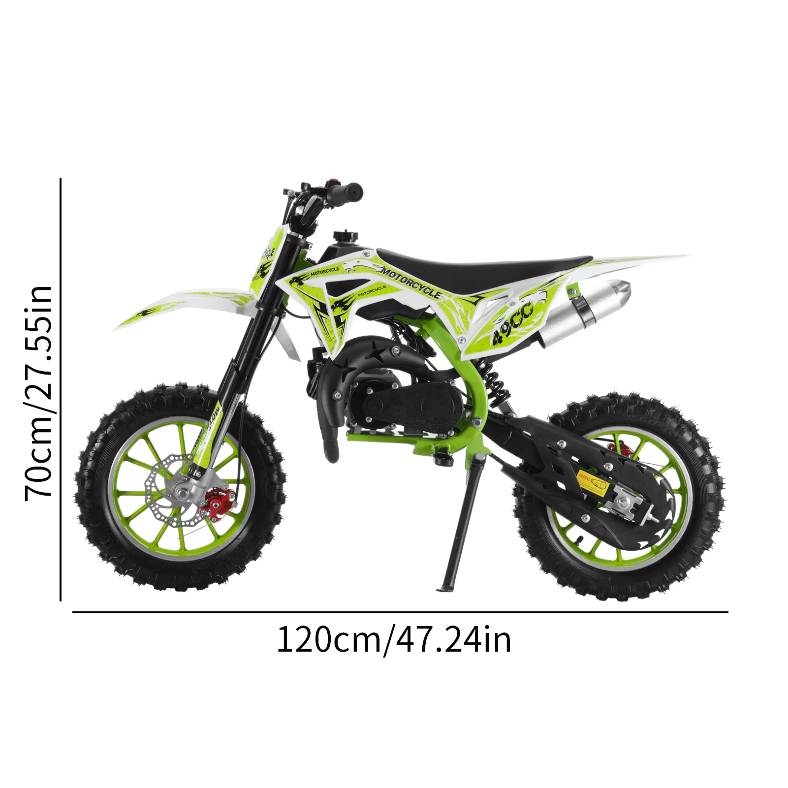 Bicicleta de cross de 2 tiempos para niños, Motocross de energía de Gas, Mini motocicleta todoterreno con frenos de disco delanteros y traseros, verde, 49CC