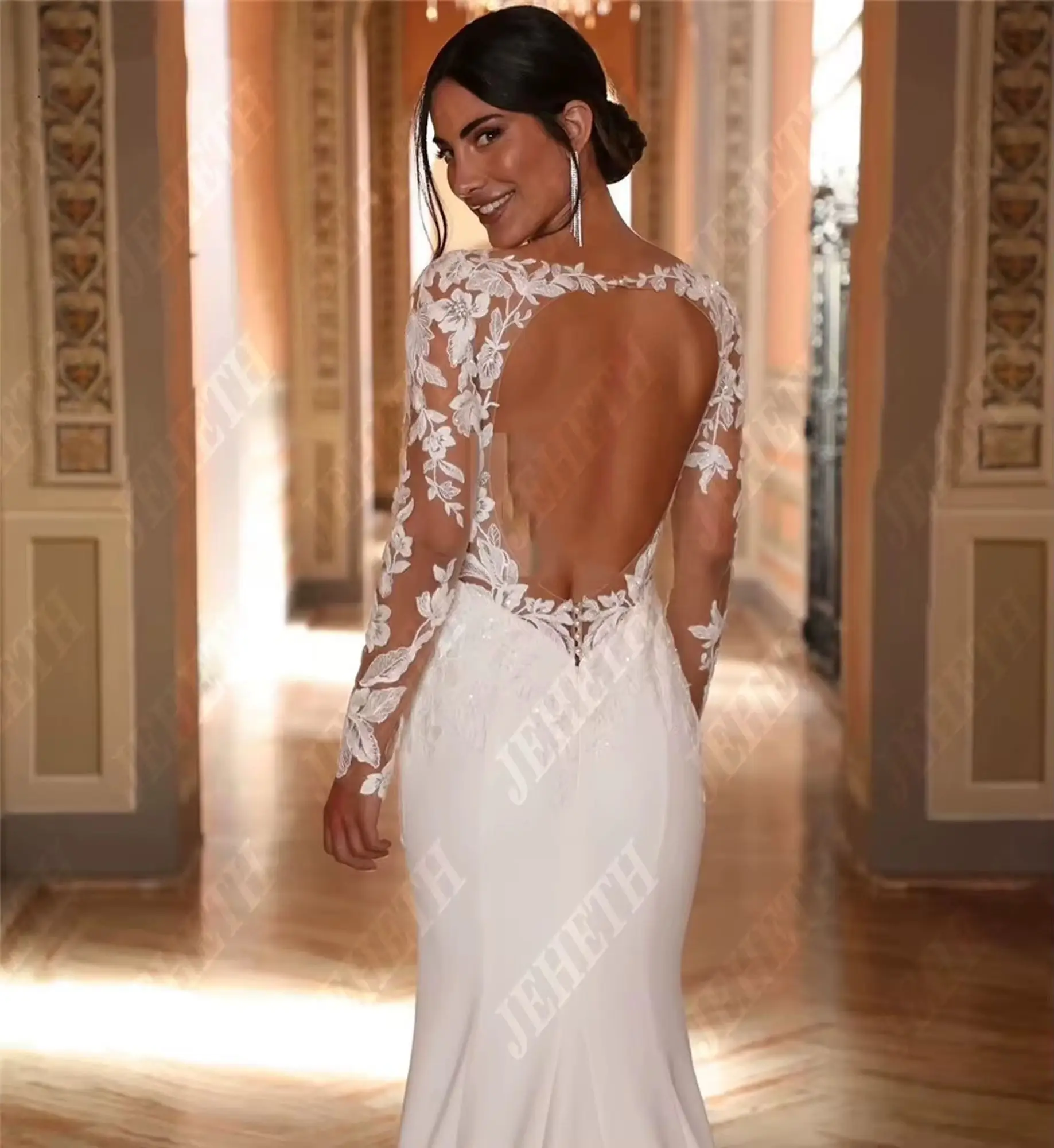 JEHETH ลูกไม้ชุดเดรสเมอร์เมด Elegant Long Sleeve ชุดเจ้าสาว vestidos de novia Vintage Gowns แต่งงาน 2025 ปรับแต่ง