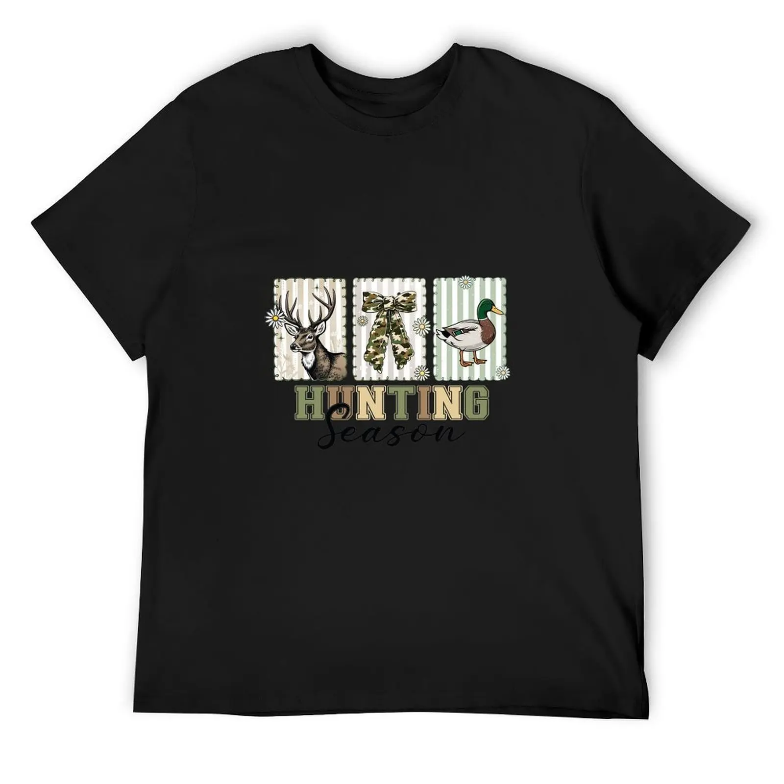 Buck Around Retro Western Deer Hunter Circular Print Black Tee Outdoor Sports Mens All-match Cotton Top