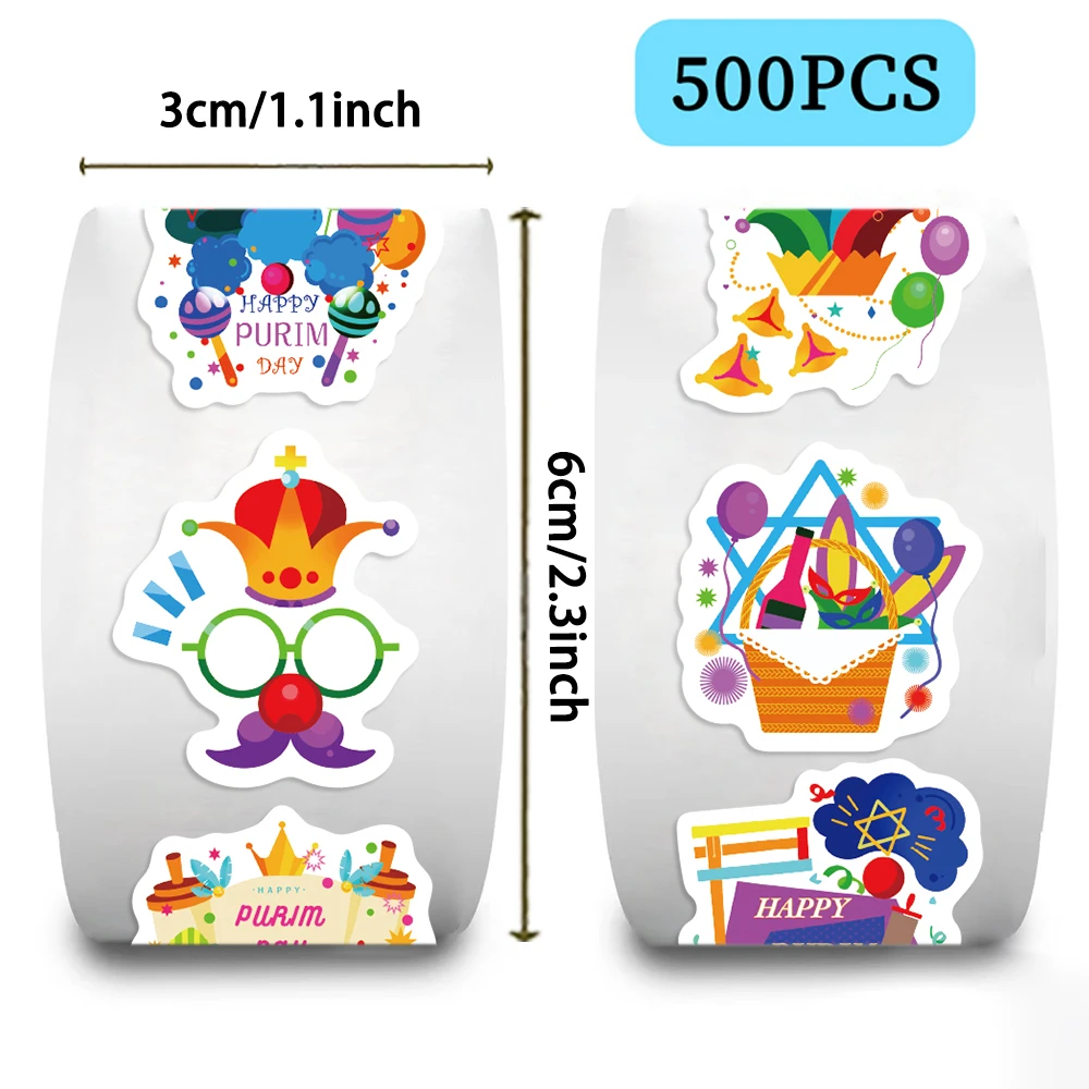 500PCS Purim Jewish Purim Festival Roll Stickers Small Pattern Decoration DIY Luggage Water Cup Stickers Ten Different Patterns