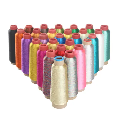 150D 3000M Per Cone Metallic Thread Yarn For Computerized Embroidery Decorative Sewing 28 Shinny and Glittery Colors Available