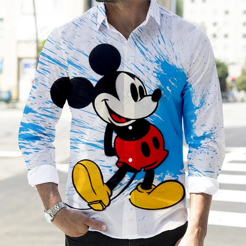 2022 outono novo casual botão up camisas praia férias manga longa disney 3d impressão completa moda masculina lapela topos