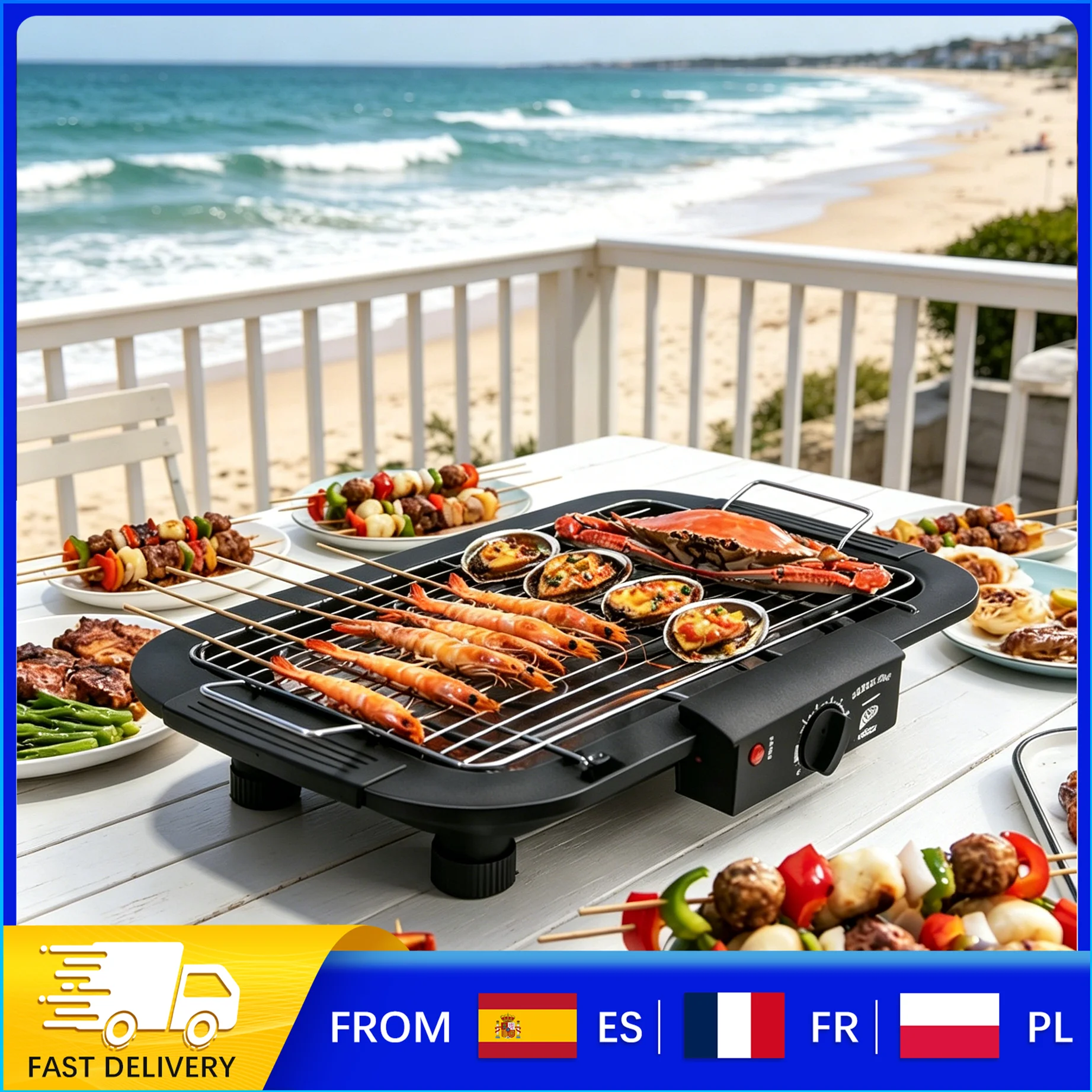 Parrilla Eléctrica para Interiores/Exteriores, Parrilla Portátil de Mesa de 1800W con 6 Niveles de Temperatura Ajustables (Hasta 350°) ° C), Bandeja de Grasa Extraíble, Bajo Nivel de Humo para Fiestas de Camping en el Patio Trasero