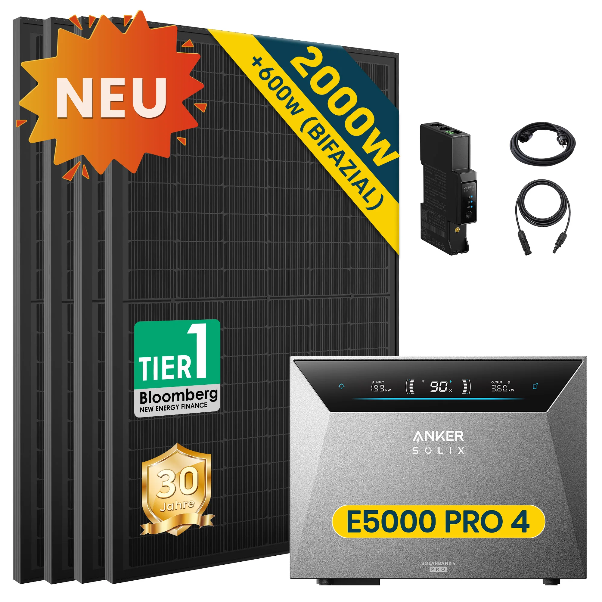 Anker Solix Solar Bank 4 E5000 Pro mit 4 × 500W Solarmodulen, verschiedene Konfigurationen, 0 % MwSt.