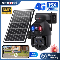 SECTEC Solar Camera 6MP 15X Zoom Three Lens 4G/WiFi CCTV Camera Color Night Vision PTZ Human Detection Alert IP66