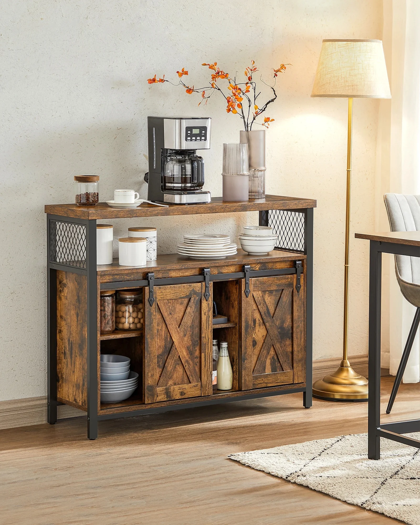 VASAGLE Sideboard, Küchenschrank, Aufbewahrungsschrank, mit 2 Schiebetüren, 33 x 100 x 80 cm, verstellbare Ablagen
