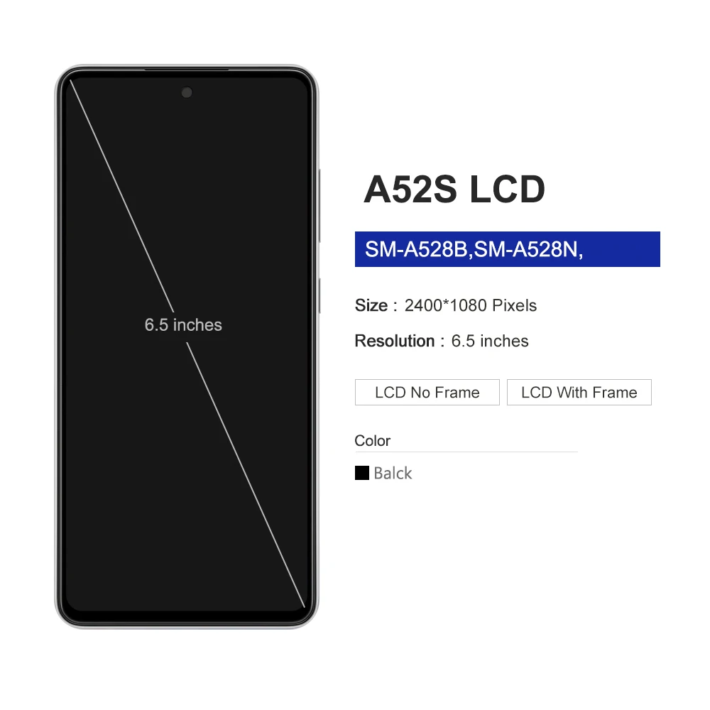 Testowany wyświetlacz A52S 6.5\'\' do Samsung A52s 5G A528 A528B A528M A528B/DS Wyświetlacz LCD Ekran dotykowy Digitizer Części naprawcze