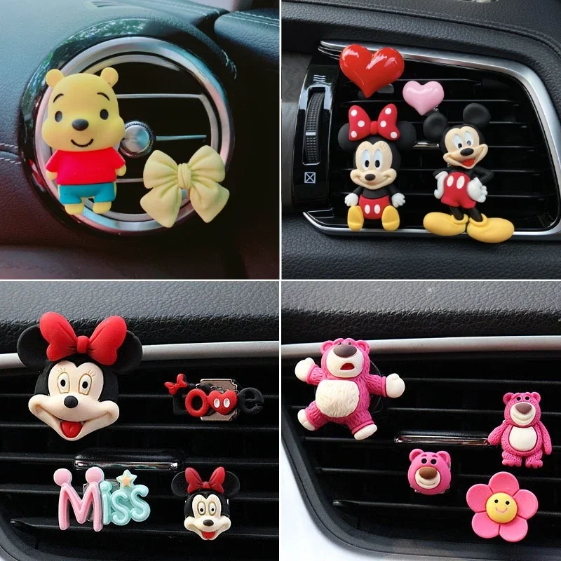Disney Anime Figure Minnie Mickey Mouse voiture sortie d'air Vent parfum dessin animé ornement Winnie ours désodorisant décor accessoires