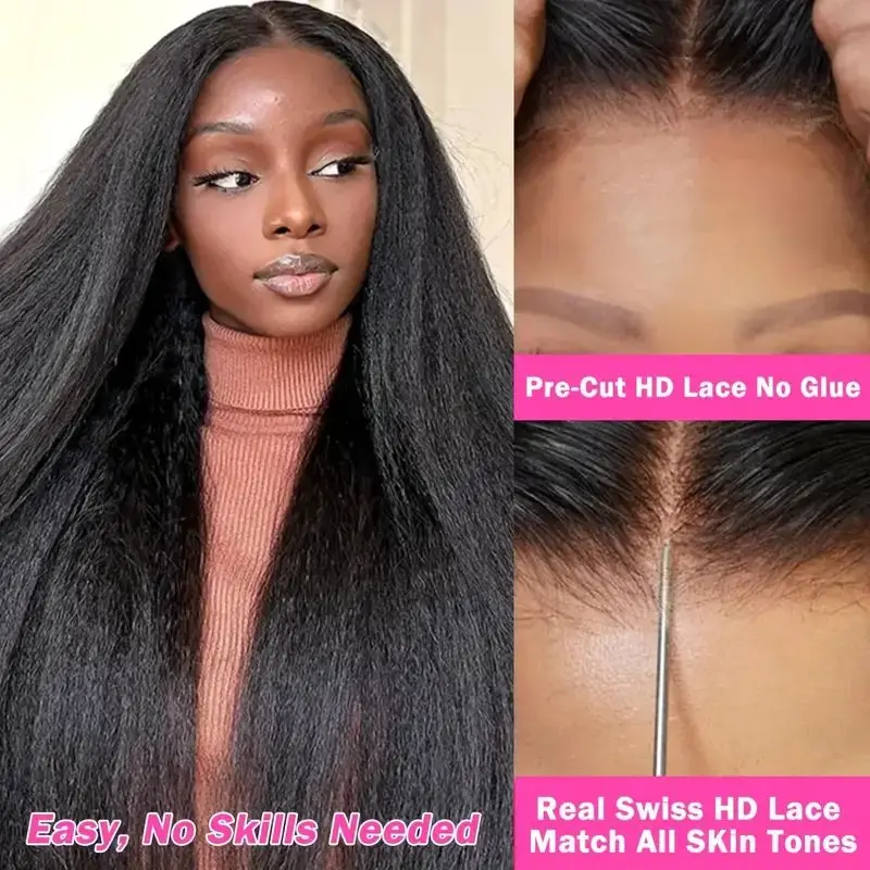 

Wear and Go Glueless Wig Human Hair 5x5 Pre Plucked Pre Cut for Beginners 150% Density Kinky Straight Lace Front Wigs Human Hair