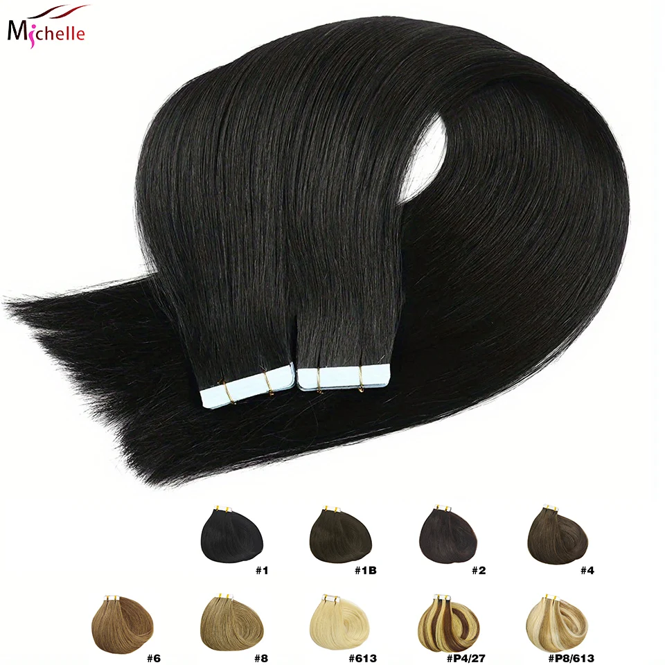 

Straight Tape In Hair Extensions 20pcs/pack Seamless Skin Brazilian Remy 100% Human Hair Natural Black Tape Ins Hair Extensions