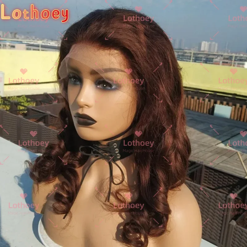 Wig gelombang tubuh coklat keemasan coklat wig rambut manusia wig dasar sutra multi-ukuran kilau alami Cosplay pesta harian Lothoey