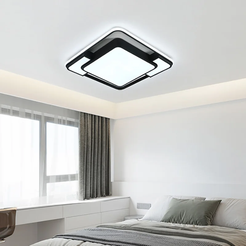 مصباح سقف LED، مصباح سقف ممر بتصميم منحني مربع أسود لغرفة نوم المطبخ والحمام، أبيض بارد 6000 كلفن