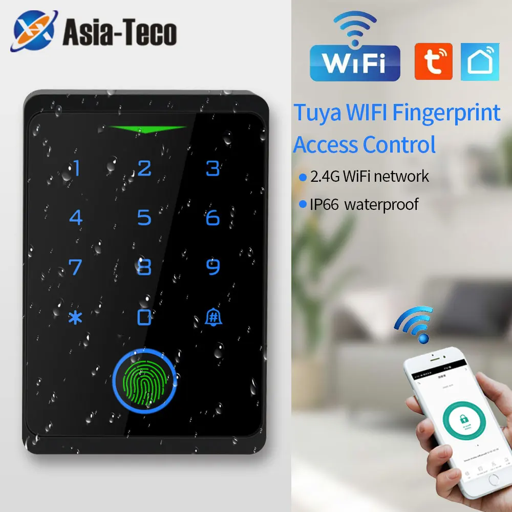 Tuya APP ドアロック IP66 防水キーレス生体認証 WIFI アクセス制御スタンドアロンキーパッド指紋 EM RFID カードドアエントリー