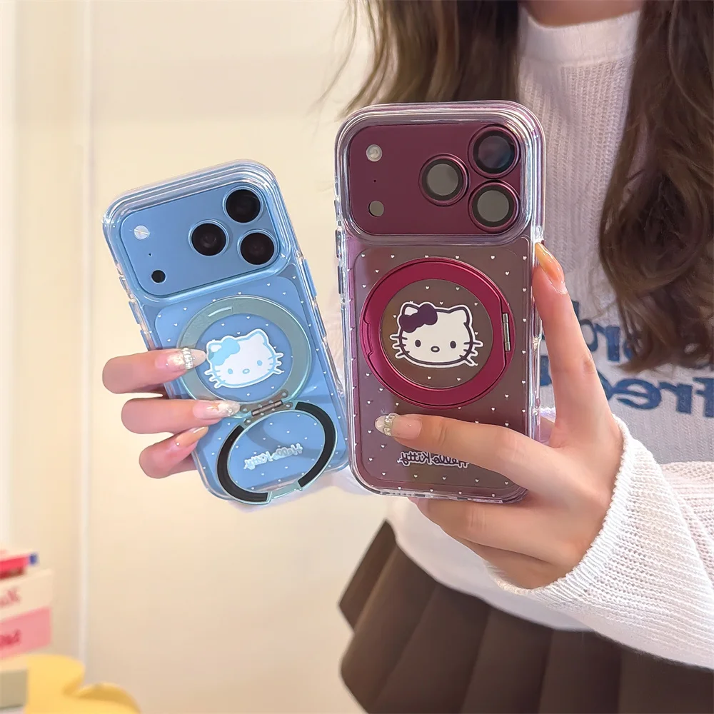 Korean Ins Simple Little Heart New Cartoon Cat Phone Case For iPhone 18 Pro Max 15 16 17 Pro Cover With Magsafe Holder Cute Case