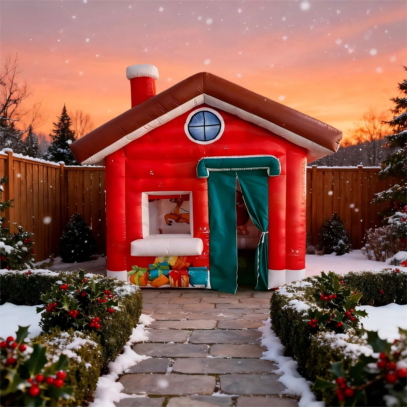 บ้านซานต้าเป่าลมขนาด 10 ฟุต/3 เมตร สำหรับตกแต่งวันหยุด/บ้านพักเป่าลมสำหรับคริสต์มาส/เต็นท์เป่าลมสำหรับคริสต์มาสสำหรับตกแต่งวันหยุด