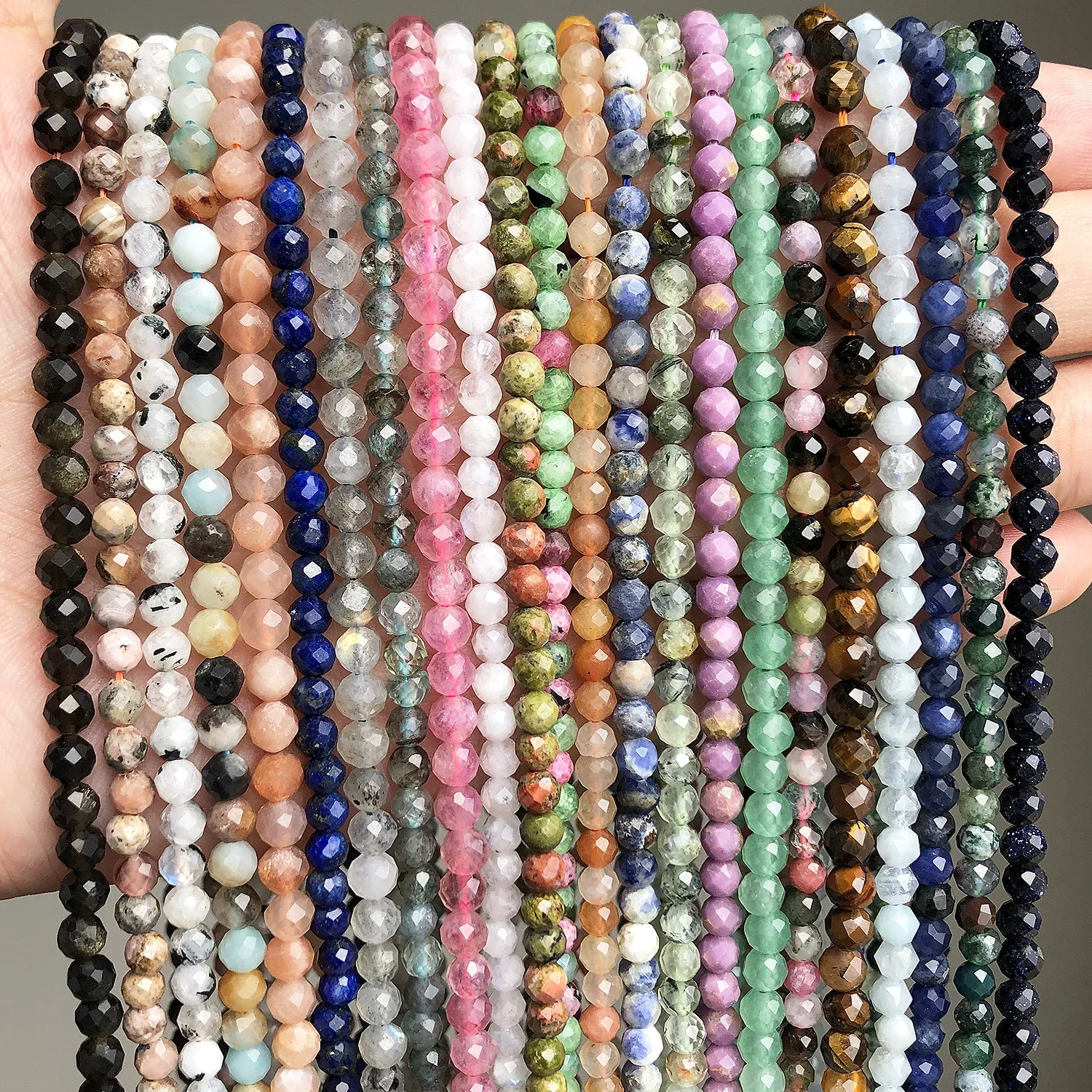 Natuurlijke Facet Zonnesteen Labradoriet Jaspers Agaat Lapis lazuli Amazoniet Opaal Stenen Kralen Voor DIY Sieraden Maken Armband 15'' - afbeelding 2