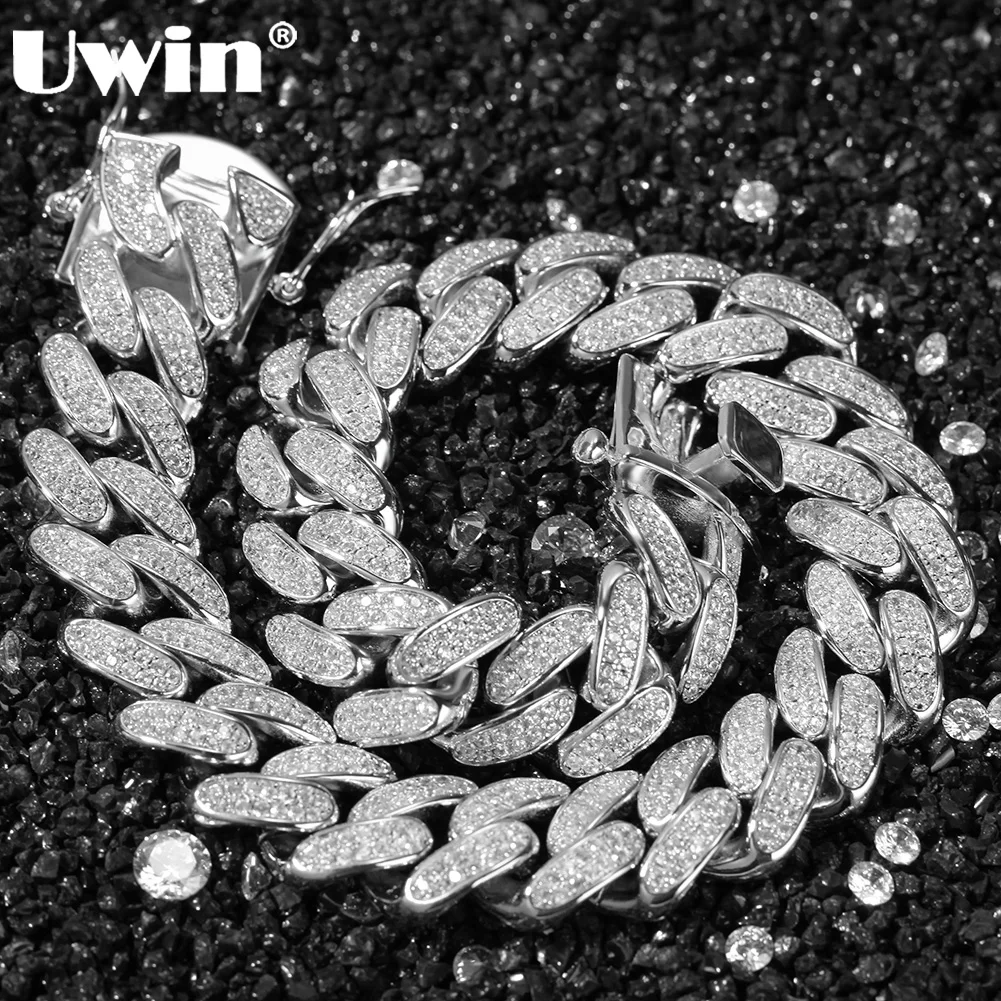 UWIN 20mm Heavy Cuban Link Chain Necklace Iced Out Cubic Zircon Chain Silver Plated Luxury Copper Micro Paved CZ Hip Hop Jewelry