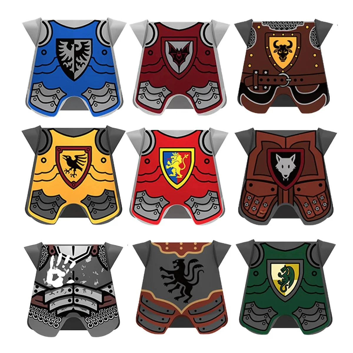 MOC – gilet militaire médiéval, blocs de construction, armure de chevaliers, accessoires, briques, jouets, cadeau