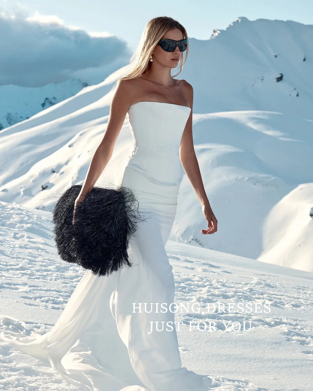 HUISONG Customized suknia ślubna Satin Mermaid Wedding Dresses Sleeveless Beach Bridal Gown vestido de novia