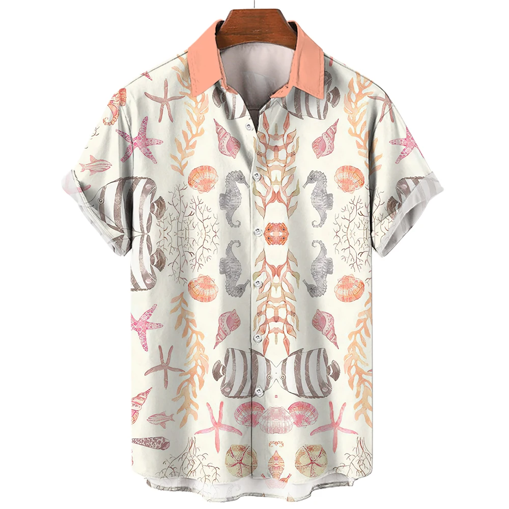 Summer Men'S Shirt Fashion 3d Printed Marine Life Pattern Cool Short Sleeve Street Outdoor Casual Popular Shirt 6xl Oversized Lo